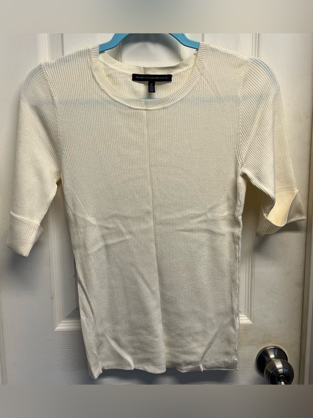 White House Black Market Cream Ribbed Knit Top